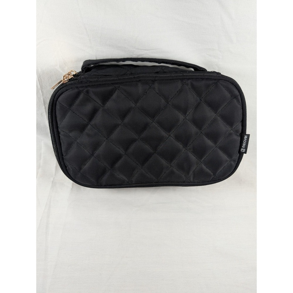 Makeup Bag Small Travel Black Cosmetic Bag Women Portable 2 Layer New